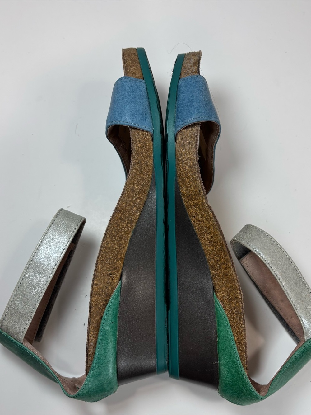 Naot Pixie Teal/Blue/Silver Women's Sandal Size 37 US 6 Ankle Strap Boho Leather